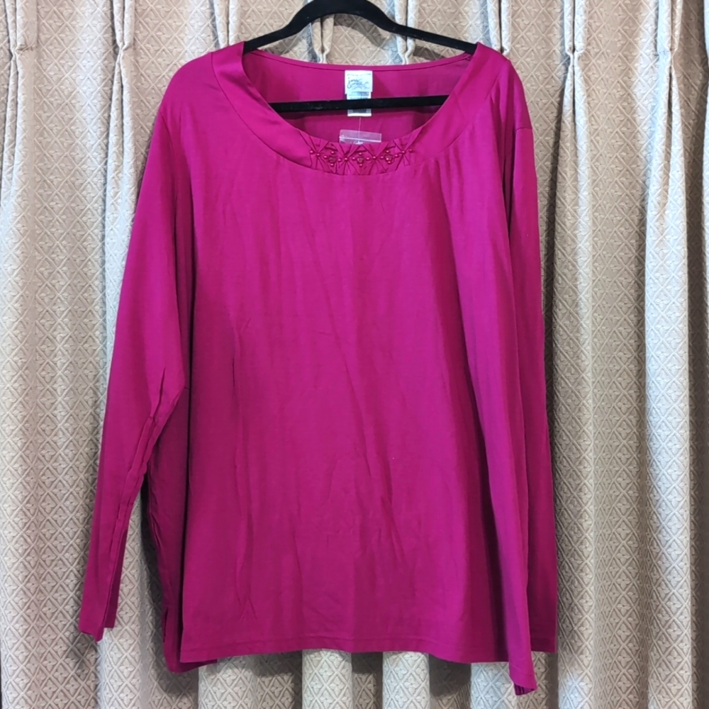 Women's Size 4X Just My Size Pink  Long Sleeve Shirt New Without Tags